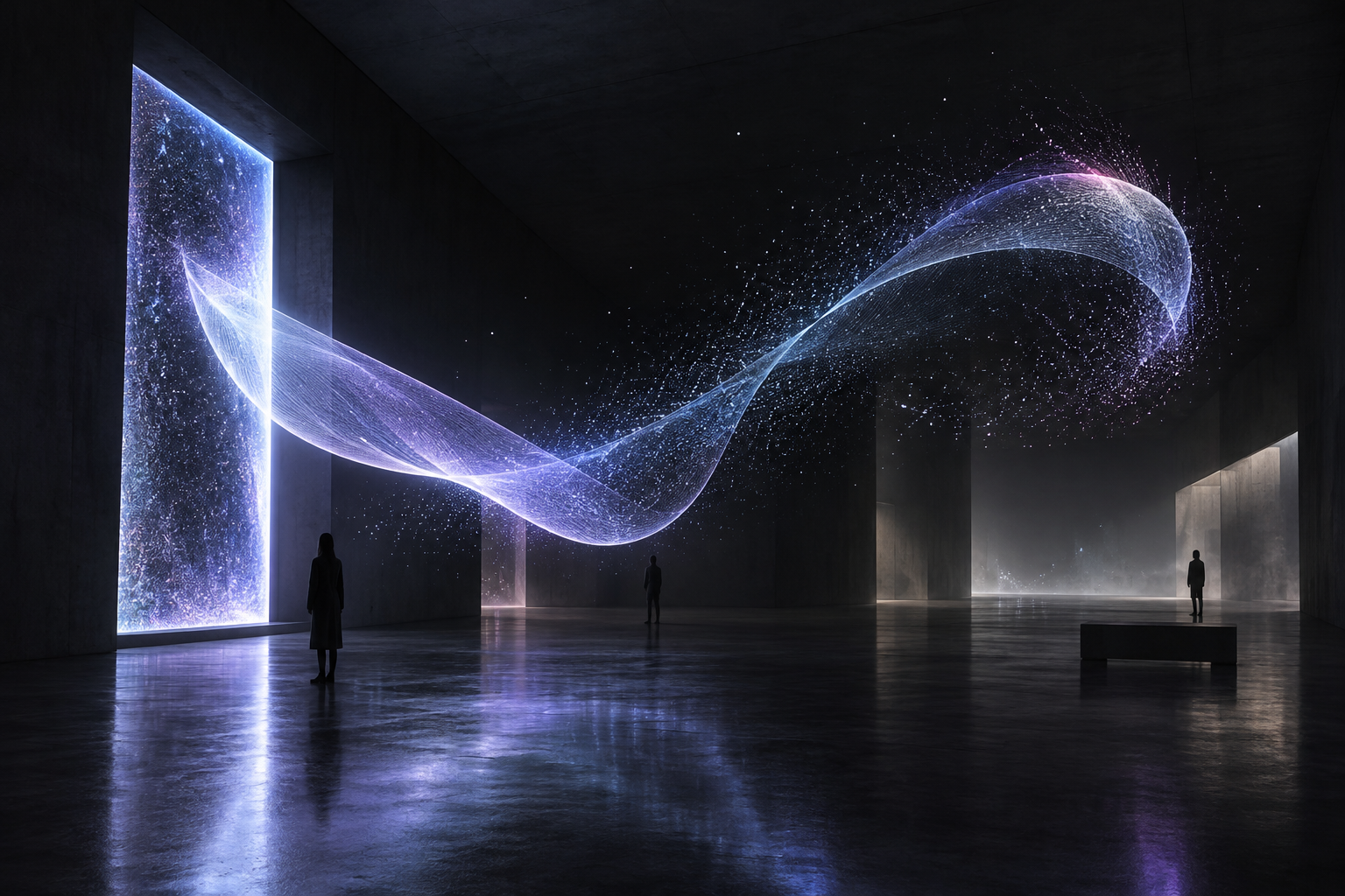 Concept où une lumière numérique traverse une galerie